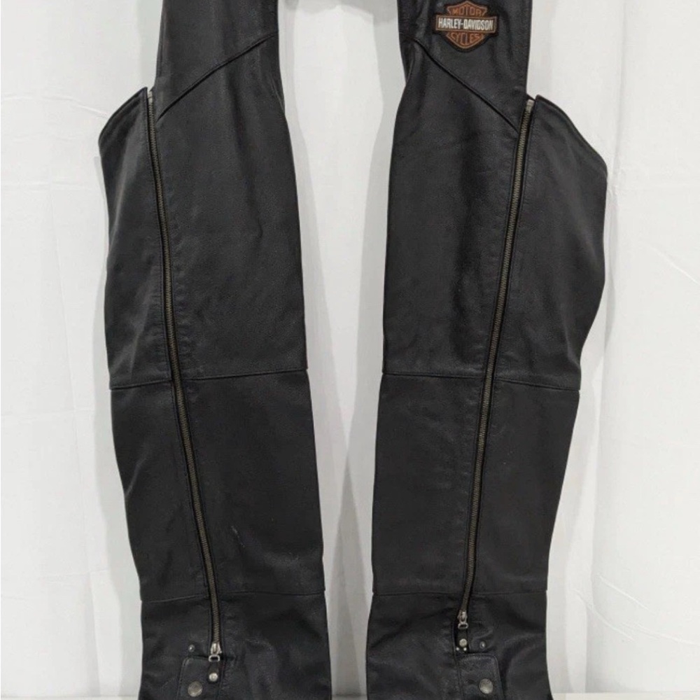 Harley-Davidson Black Leather Motorcycle Chaps with Logo Patch